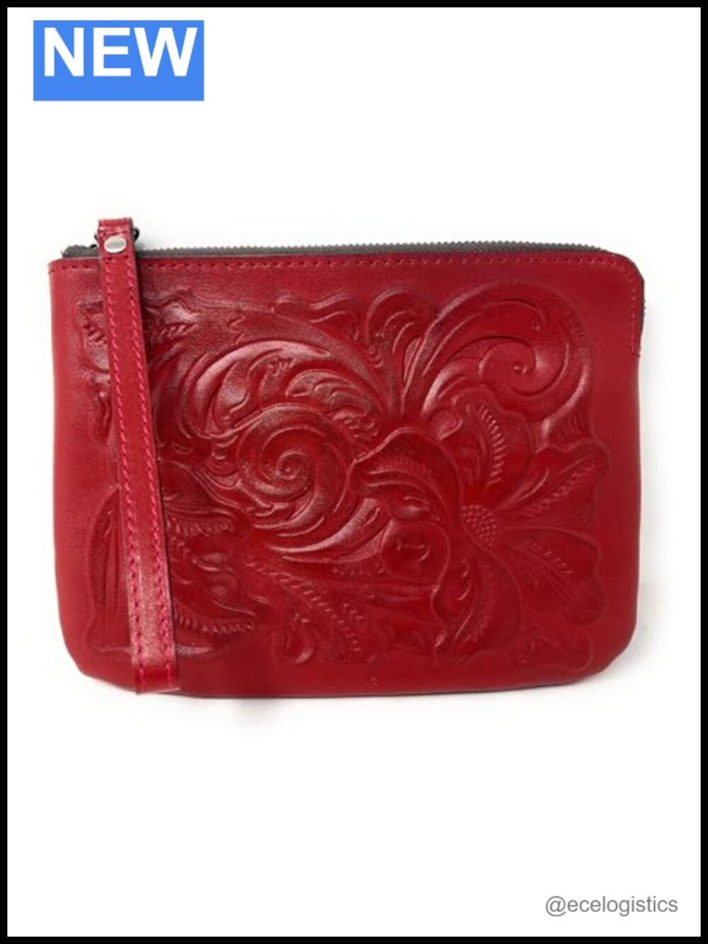 Genuine Leather Cassini Wristlet Pouch Top Zip Clutch Handbag